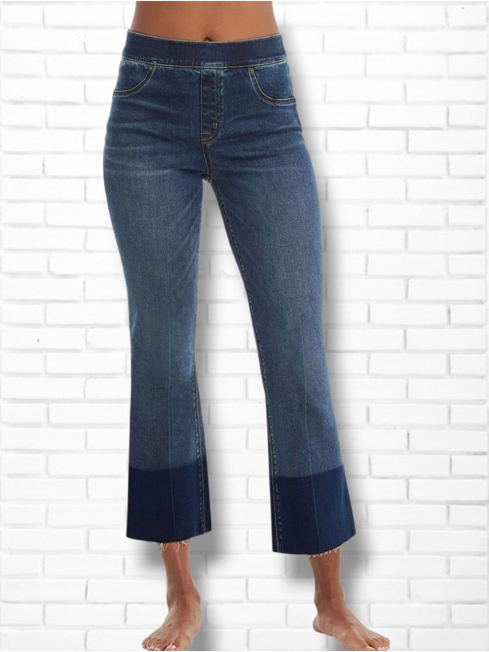 SPANX Cropped Flare Contrast Raw Hem Jean Leggings Size L